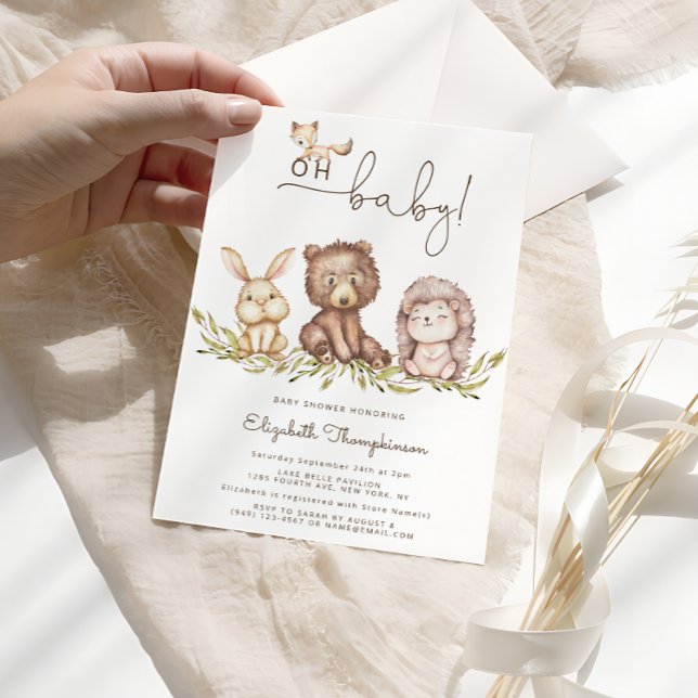 Invitation Oh Baby shower Woodland mignons Animaux (Créateur téléchargé)