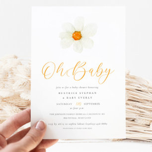 Invitation Oh Baby Simple Daisy Baby shower neutre