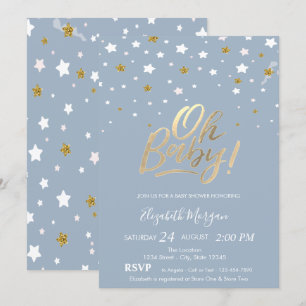 Invitation Oh Baby Stars Dusty Baby shower bleu