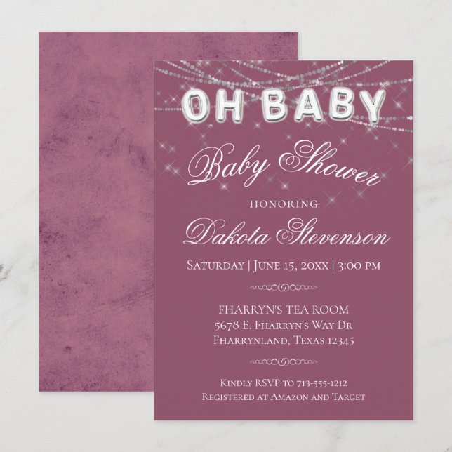 Invitation Oh Baby String Light | Ballons roses millénaires (Devant / Derrière)
