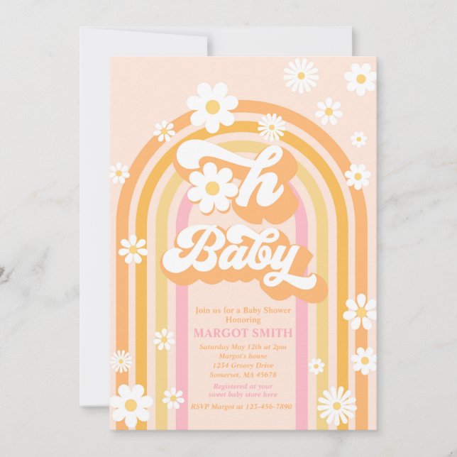 Invitation Oh Baby Super Boho Daisy Rainbow Baby shower (Devant)
