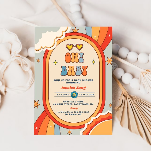 Invitation Oh Baby Super Retro Rainbow Baby shower Party (Créateur téléchargé)
