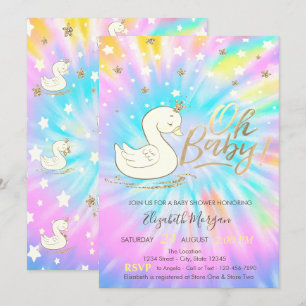 Invitation Oh Baby Swan Crown Stars Tie Dye Baby shower