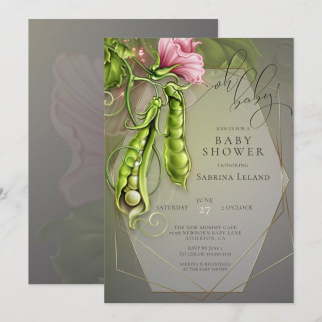 Invitation Oh Baby Sweet Peas dans un Baby shower de pois (Devant / Derrière)