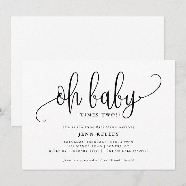Invitation Oh Baby Times Two, Baby shower de calligraphie Twi (Devant / Derrière)