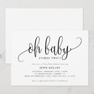 Invitation Oh Baby Times Two, Baby shower de calligraphie Twi