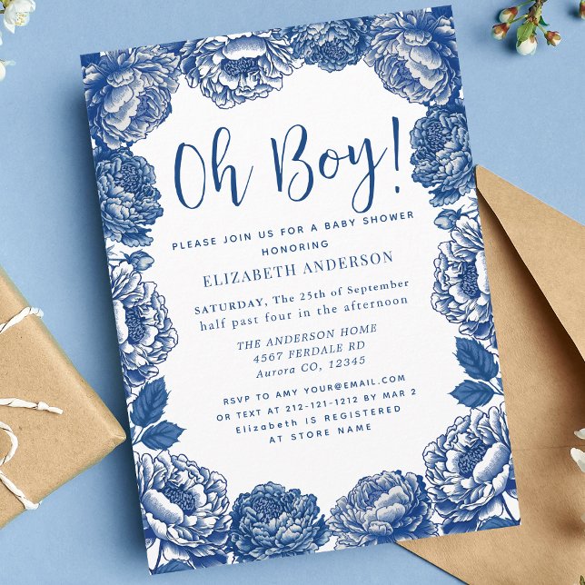 Invitation Oh Baby Toile De Jouy Baby shower Floral (Créateur téléchargé)