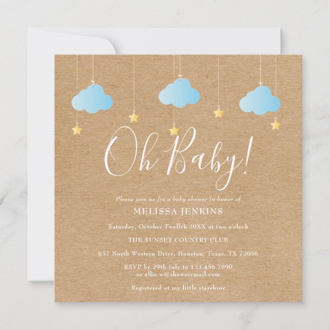 Invitation Oh Baby Twinkle Twinkle Baby shower / Sprinkle (Devant)