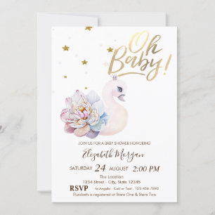Invitation Oh Bébé Adorable Bébé Cygne Fleur Baby Shower