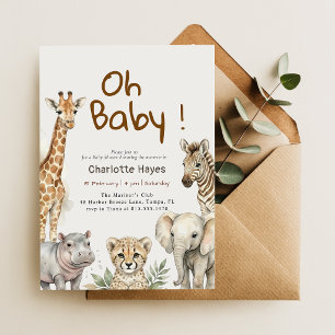 Invitation Oh Bébé Animaux de Safari Mignons Baby Shower