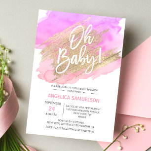 Invitation OH BÉBÉ ! Aquarelle or rose violet Baby shower