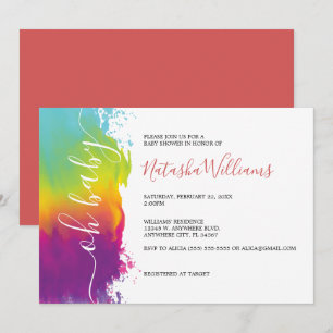 Invitation Oh bébé, Baby shower d'aquarelle arc-en-ciel, oran
