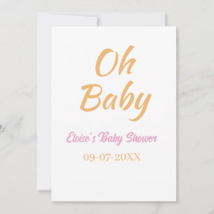 INVITATION OH BÉBÉ BABY SHOWER ORANGE VIOLET SIMPLE MINIMALIS