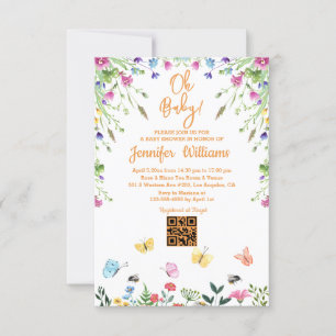 Invitation oh bébé, baby shower qr code oranges florales