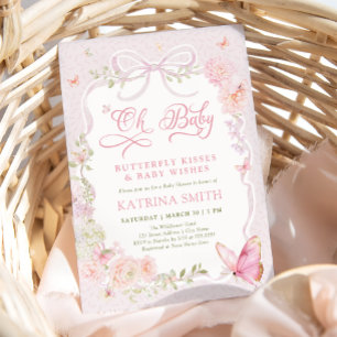 Invitation Oh Bébé Bisous de Papillon Rose Baby Shower