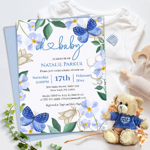 Invitation Oh Bébé Bleu Papillon Floral Baby shower garçon