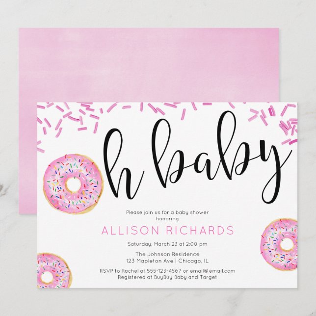 Invitation Oh bébé Donut fille baby shower (Devant / Derrière)