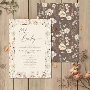 Invitation Oh Bébé Fleur Sauvage Baby Shower Rustique