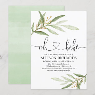 Invitation Oh bebe Français verdure or genre neutre douche