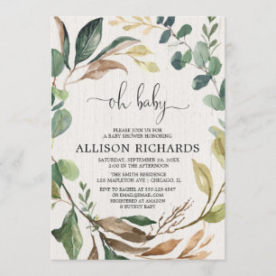 Invitation Oh bébé Genre neutre baby shower rustique boisé