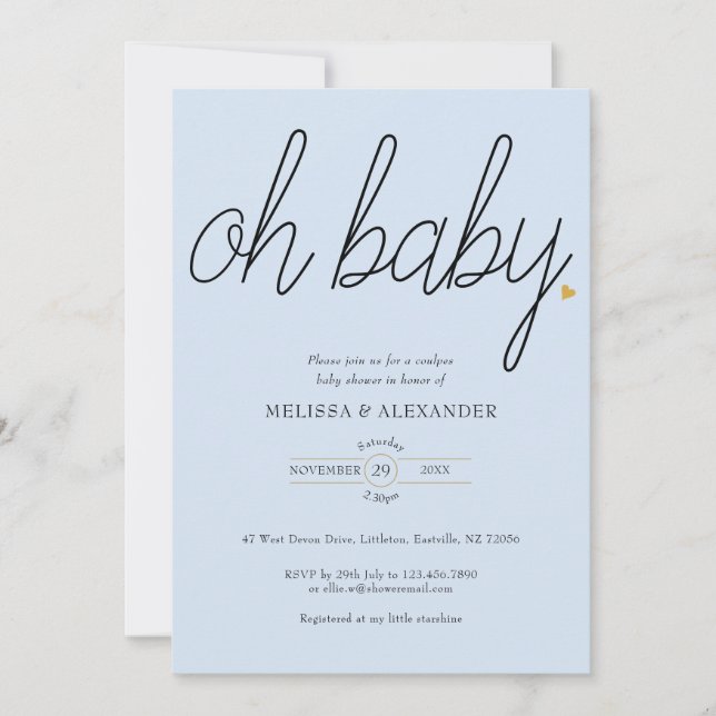 Invitation Oh Bébé Gold Love Baby shower Coeur Couples (Devant)