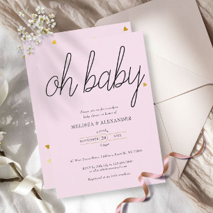 Invitation Oh Bébé Gold Love Baby shower Coeur Couples