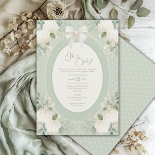 Invitation Oh Bébé Hortensia Vert Sauge Baptême de Bébé Vinta