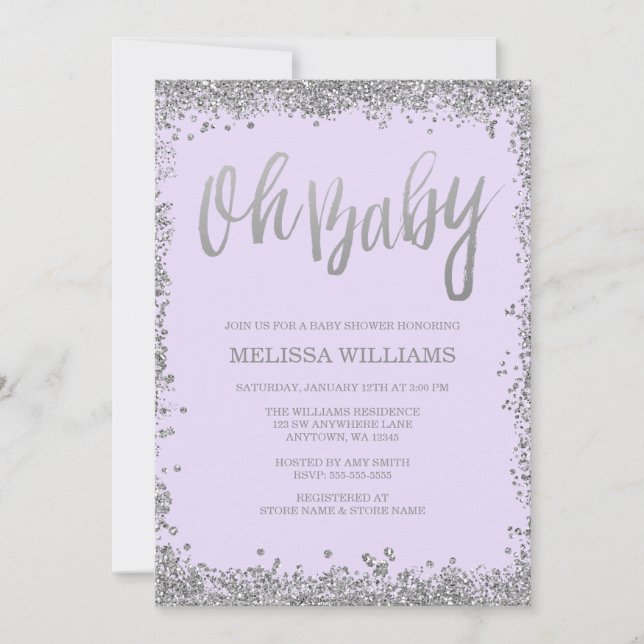 Invitation Oh Bébé Lilac Purple Baby shower Parties scintilla (Devant)