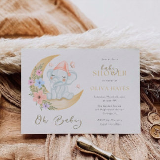 Invitation Oh Bébé Lune Éléphant Rêveuse Baby Shower