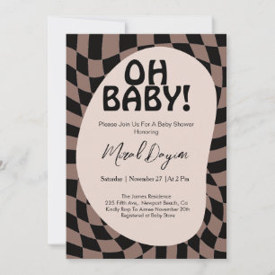 Invitation Oh Bébé ! Marron Moka À Carreaux Moderne Baby Show