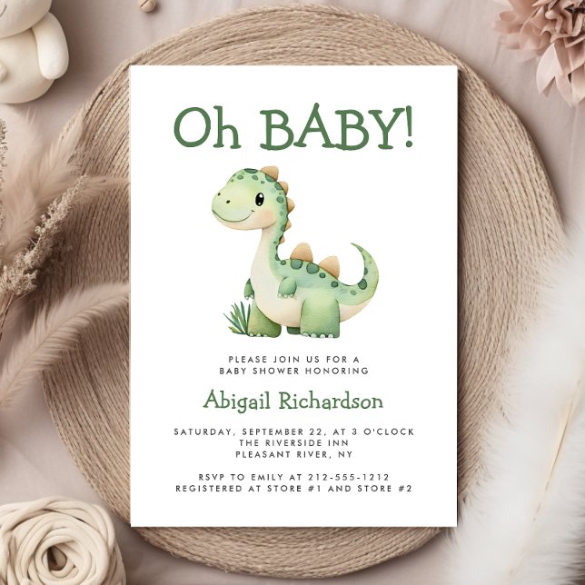 Invitation Oh Bébé mignon Baby shower Dinosaure Vert (Créateur téléchargé)