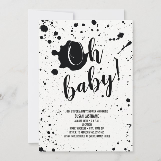 Invitation Oh Bébé Noir + Blancs Baby shower neutre (Devant)