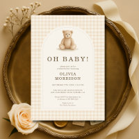 Oh Bébé Ours en Vichy Beige Baby Shower