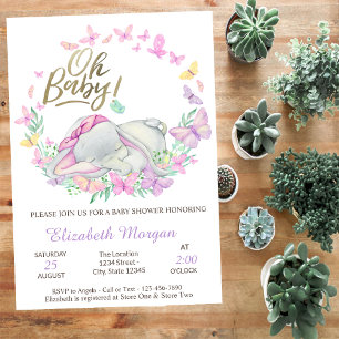 Invitation Oh Bébé Papillons Bébé Éléphant Baby Shower