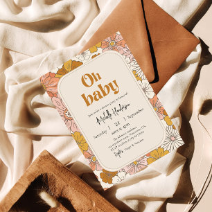 Invitation Oh bébé Retro Boho Floral baby shower Grossesse