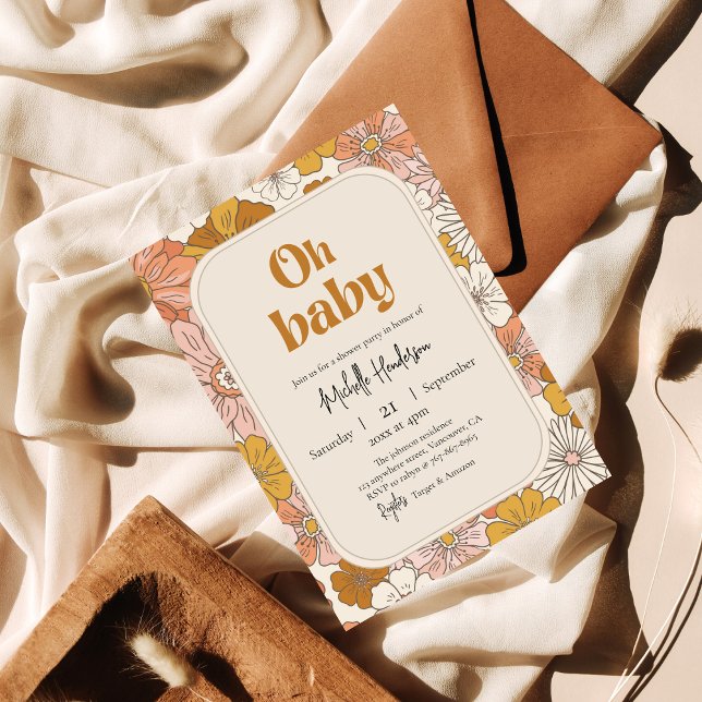 Invitation Oh bébé Retro Boho Floral baby shower Grossesse (Créateur téléchargé)