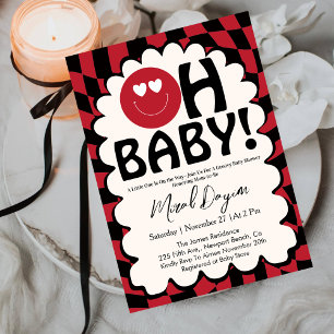 Invitation Oh Bébé ! Rétro Groovy Happy Face Baby Shower