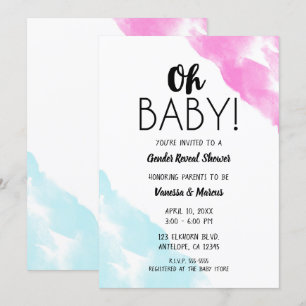Invitation Oh Bébé Rose Bleu Aquarelle Sexe Révéler Douche