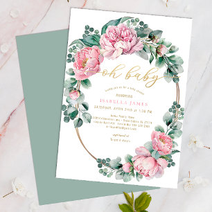 Invitation Oh Bébé rose et or Floral Baby shower fille