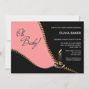 Invitation Oh Bébé rose noire avec Baby shower Zipper or