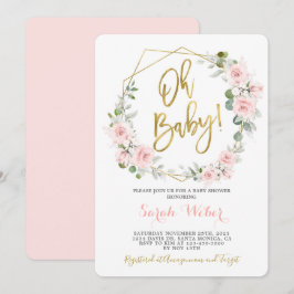Invitation Oh Bébé rose pâle baby shower floral fille