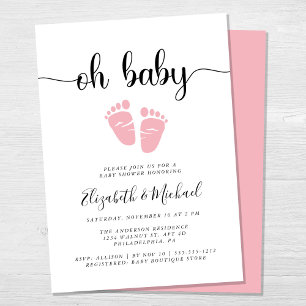 Invitation Oh Bébé rose Pieds bébé Fille Couples Douche