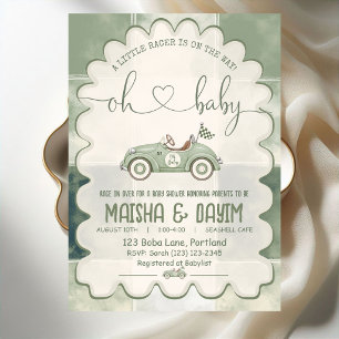Invitation Oh Bébé Sage Vert Little Racer Baby Shower