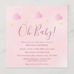 Invitation Oh Bébé Scintille Scintille Rose Douce Baby Shower
