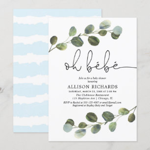 Invitation Oh bebe thème français bleu noir blanc garçon bébé