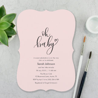 Invitation Oh Bébé ! Typographie minimale Fête bébé rose