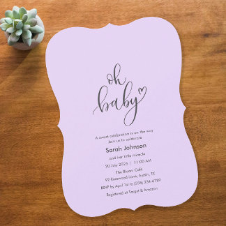 Invitation Oh Bébé ! Typographie minimale Fête bébé violet