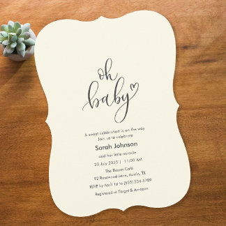 Invitation Oh Bébé ! Typographie minimale pour une Baby Showe