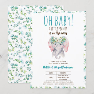 Invitation Oh Bébé Un Petit Baby shower Eléphant Arachide Boh