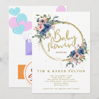 Invitation Oh bébé verdure rose or rose baby shower fille fle